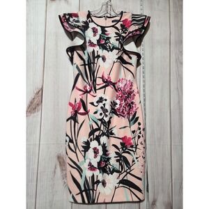 Tommy Hilfiger‎ Women's Pink Floral Ruffle Sleeve Sheath Dress Size 10